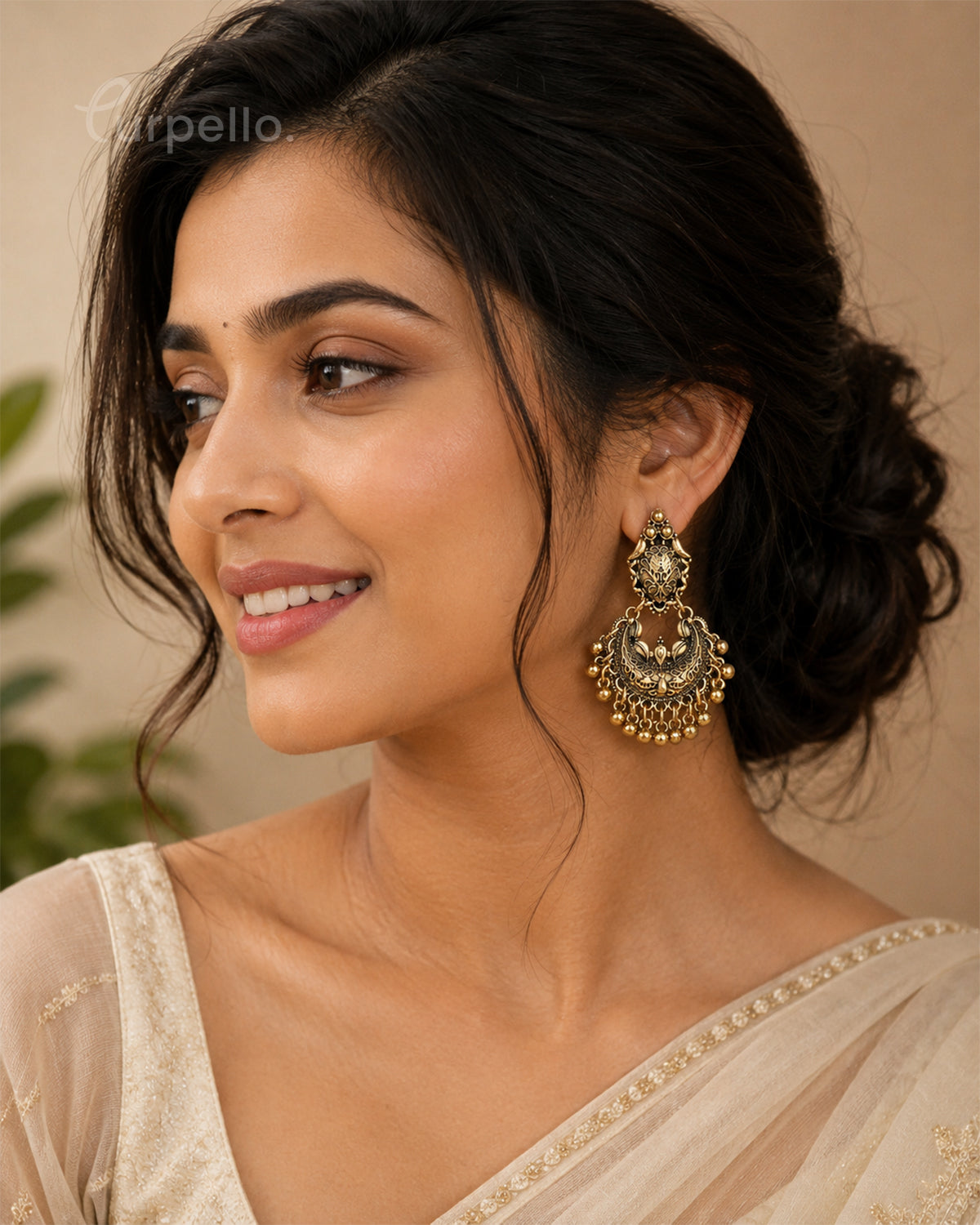 Purpello Hanging Beads Antique Chandbali Earring
