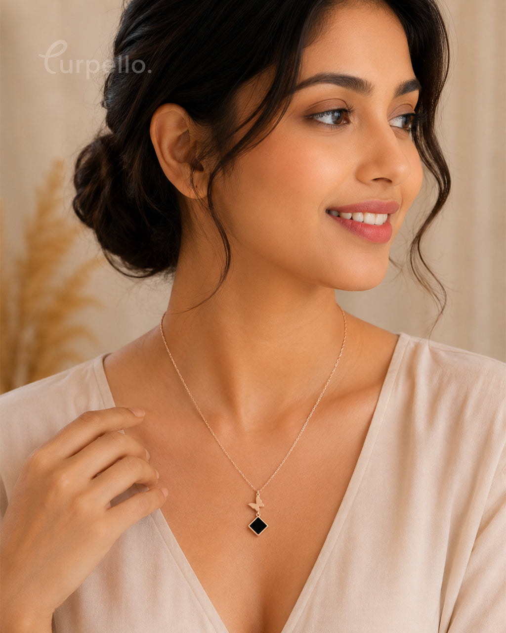 Purpello Butterfly Charm Rose Gold Pendant Chain
