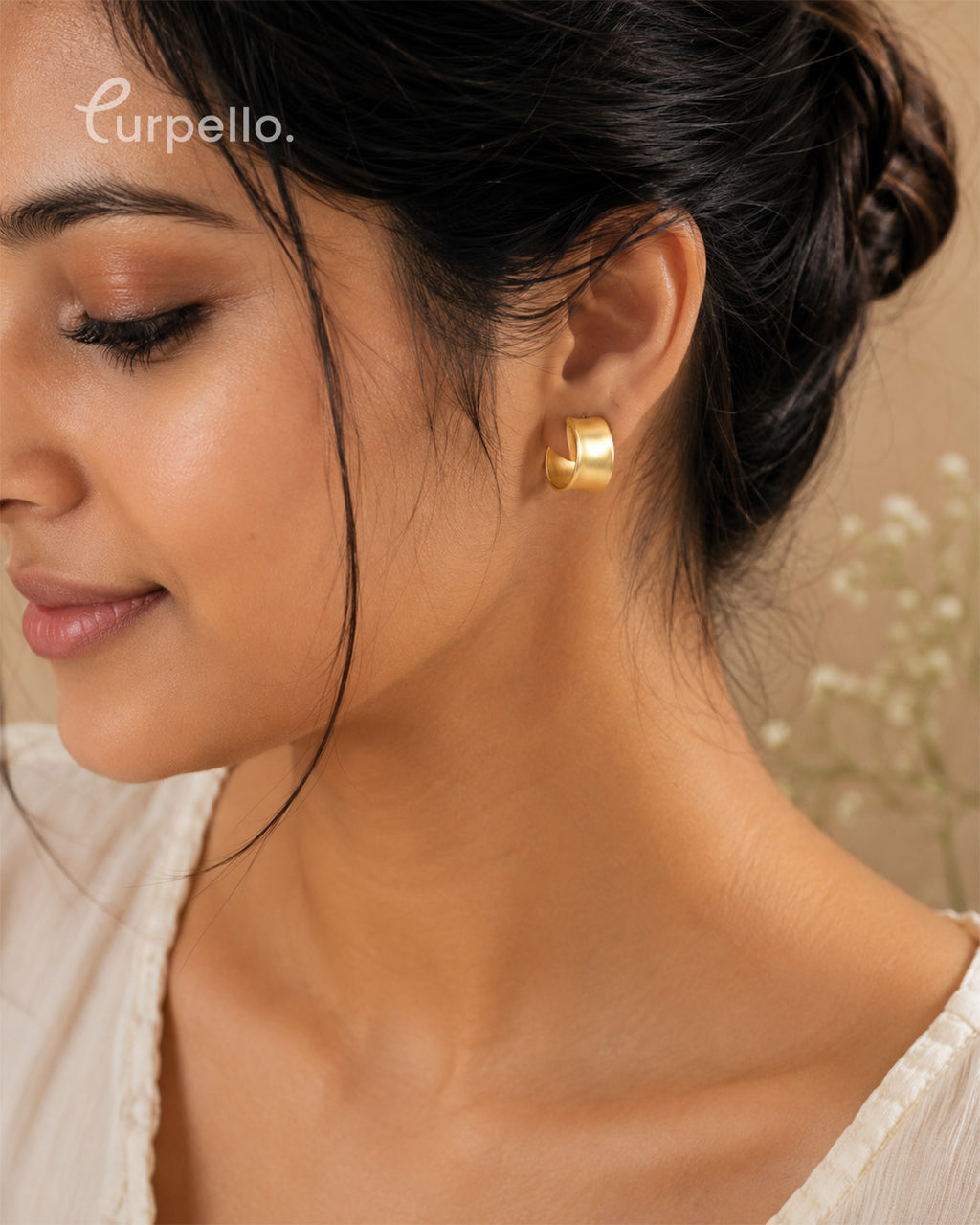 Purpello Matte Gold Wide Huggie Hoop Earrings