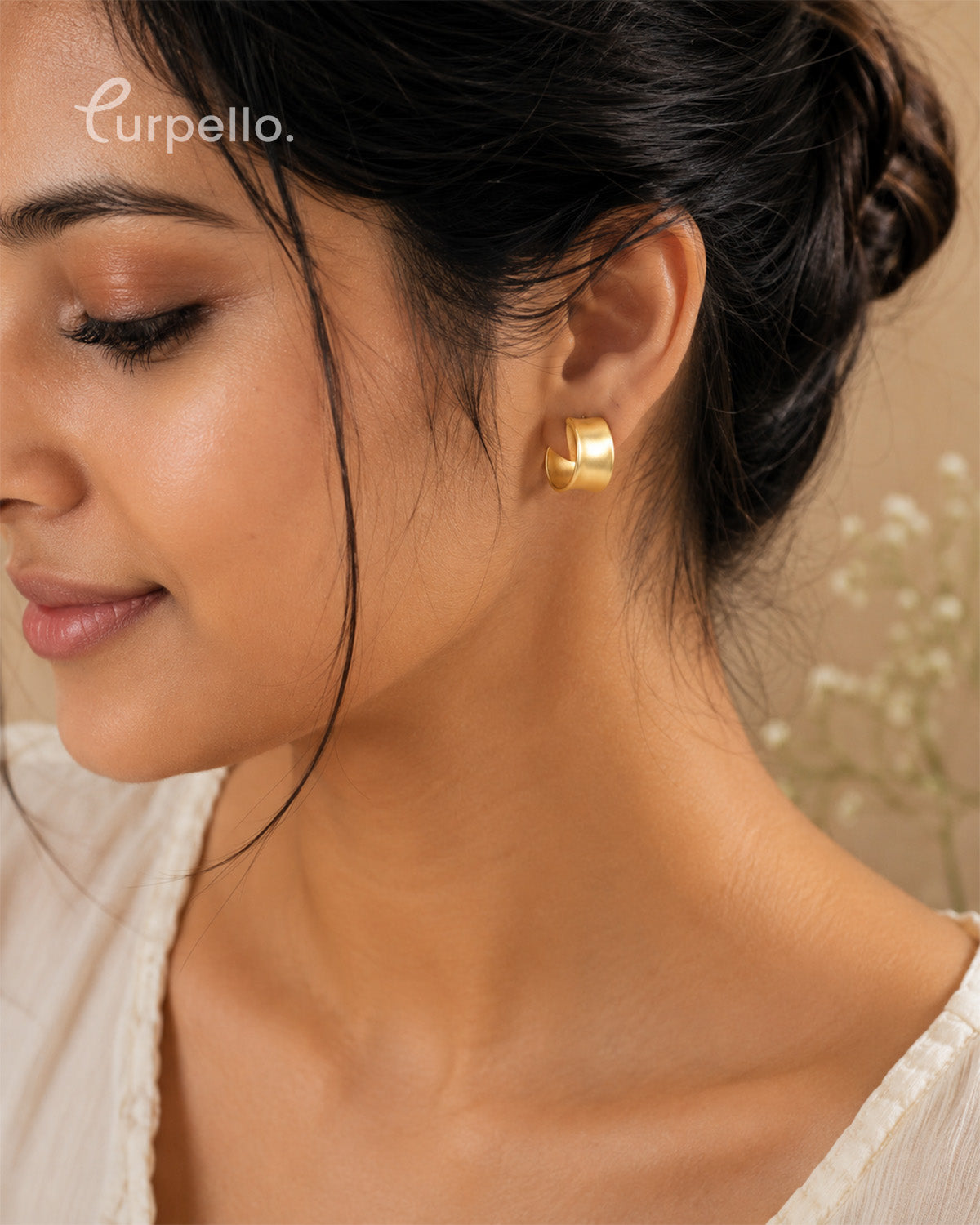 Purpello Matte Gold Wide Huggie Hoop Earrings