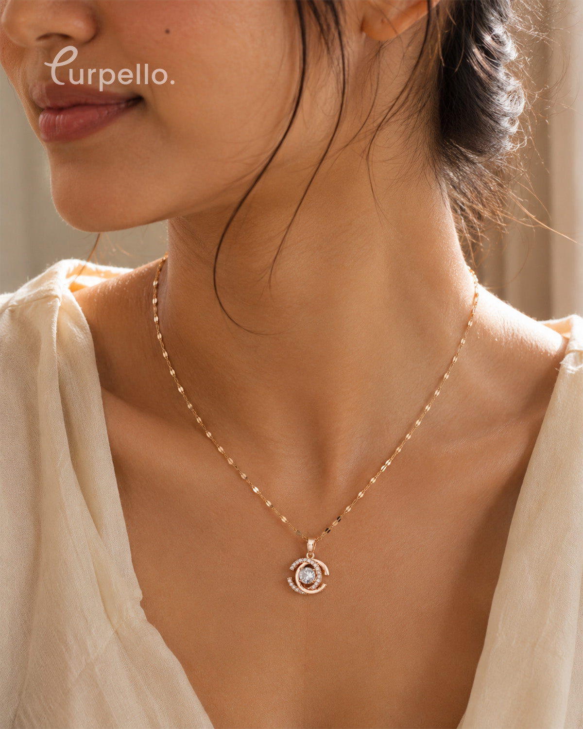 Premium RoseGold-Tone Crystal Pendant Necklace