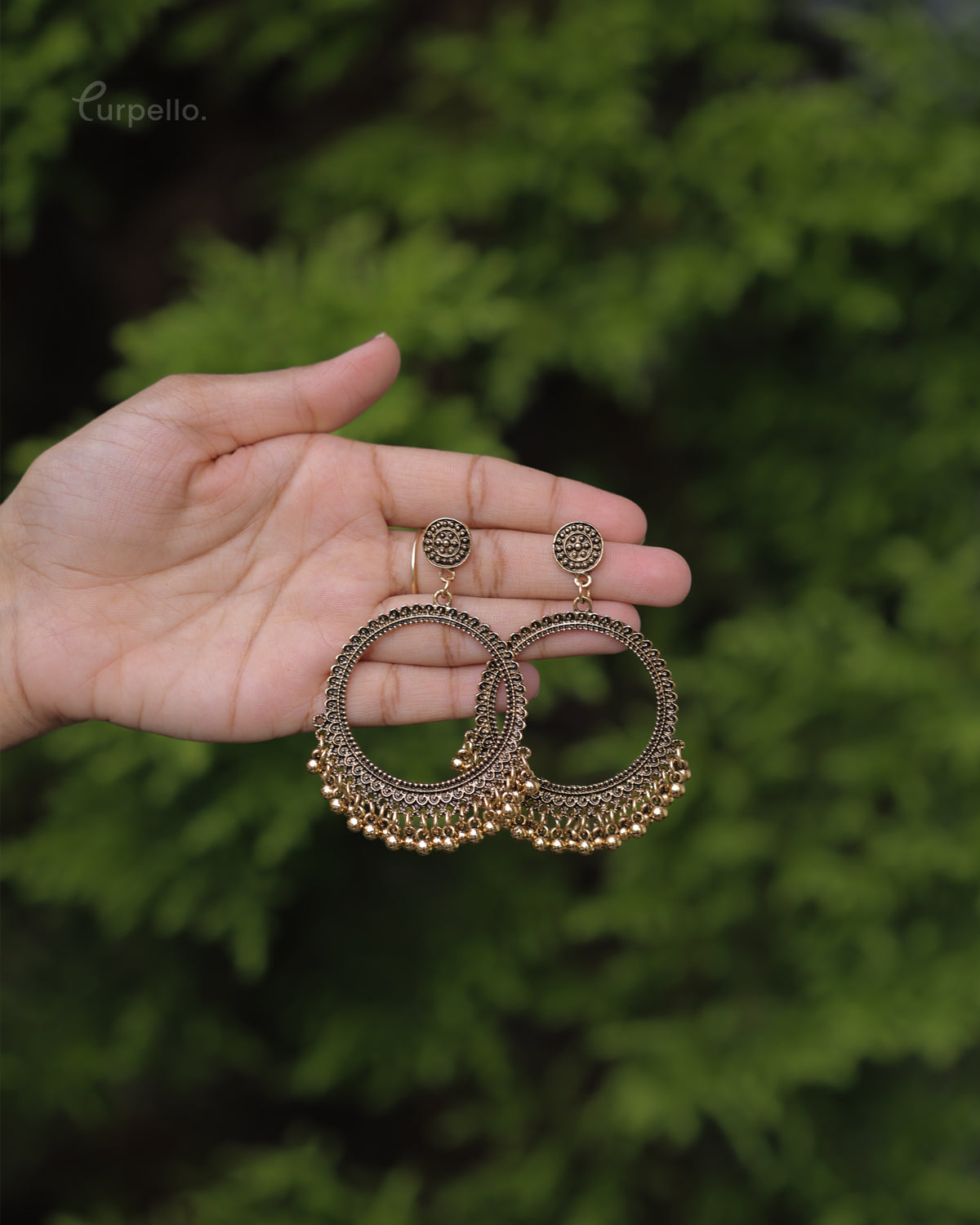 Purpello Antique Round Hoop Jhumka Earrings
