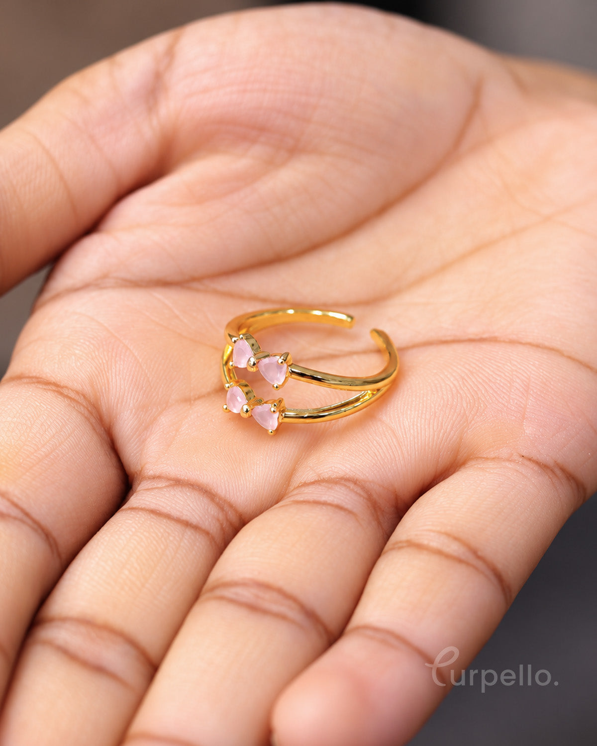 Peach Glow Double Heart Gold Ring