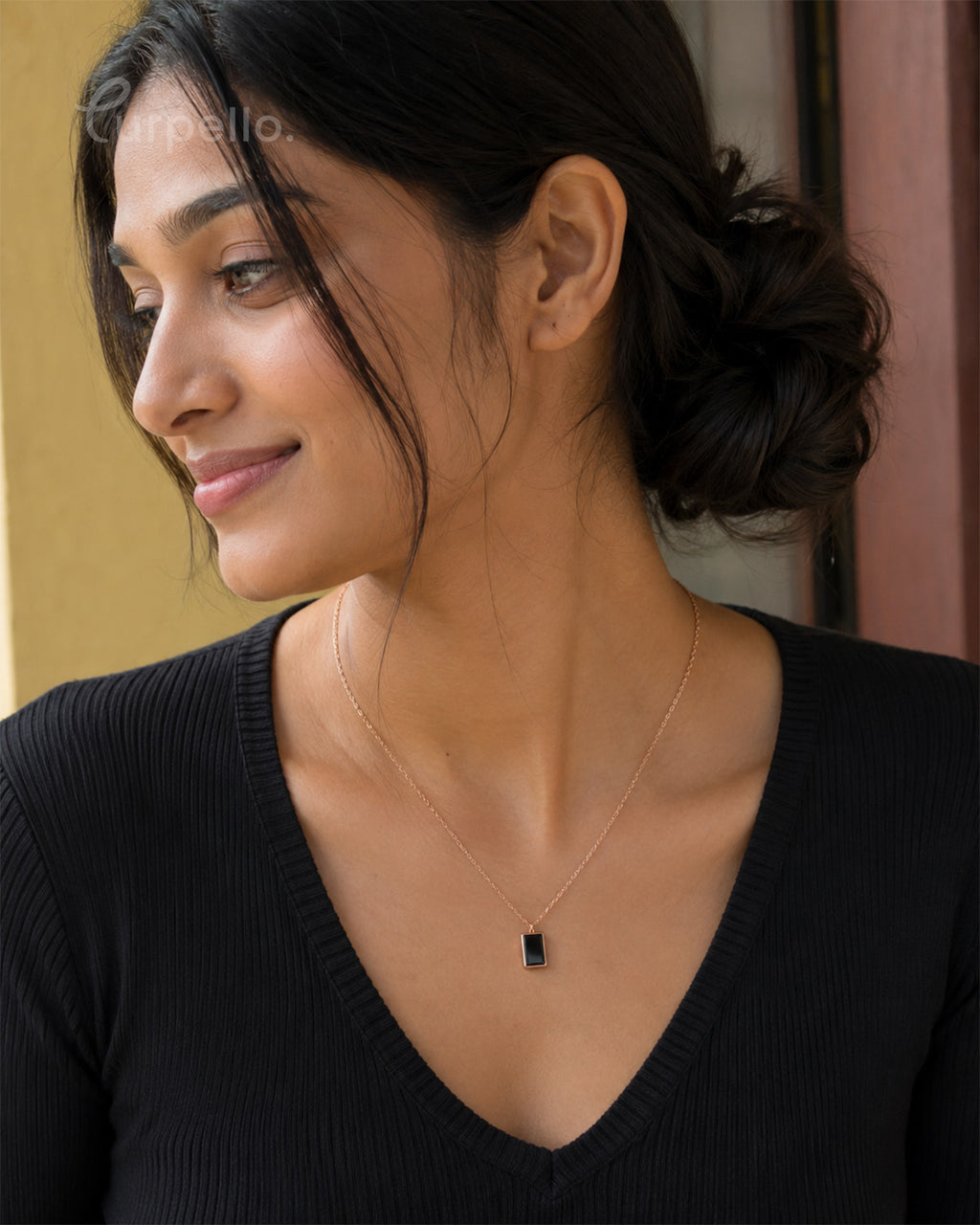 Purpello Rose Gold Black Rectangle Pendant