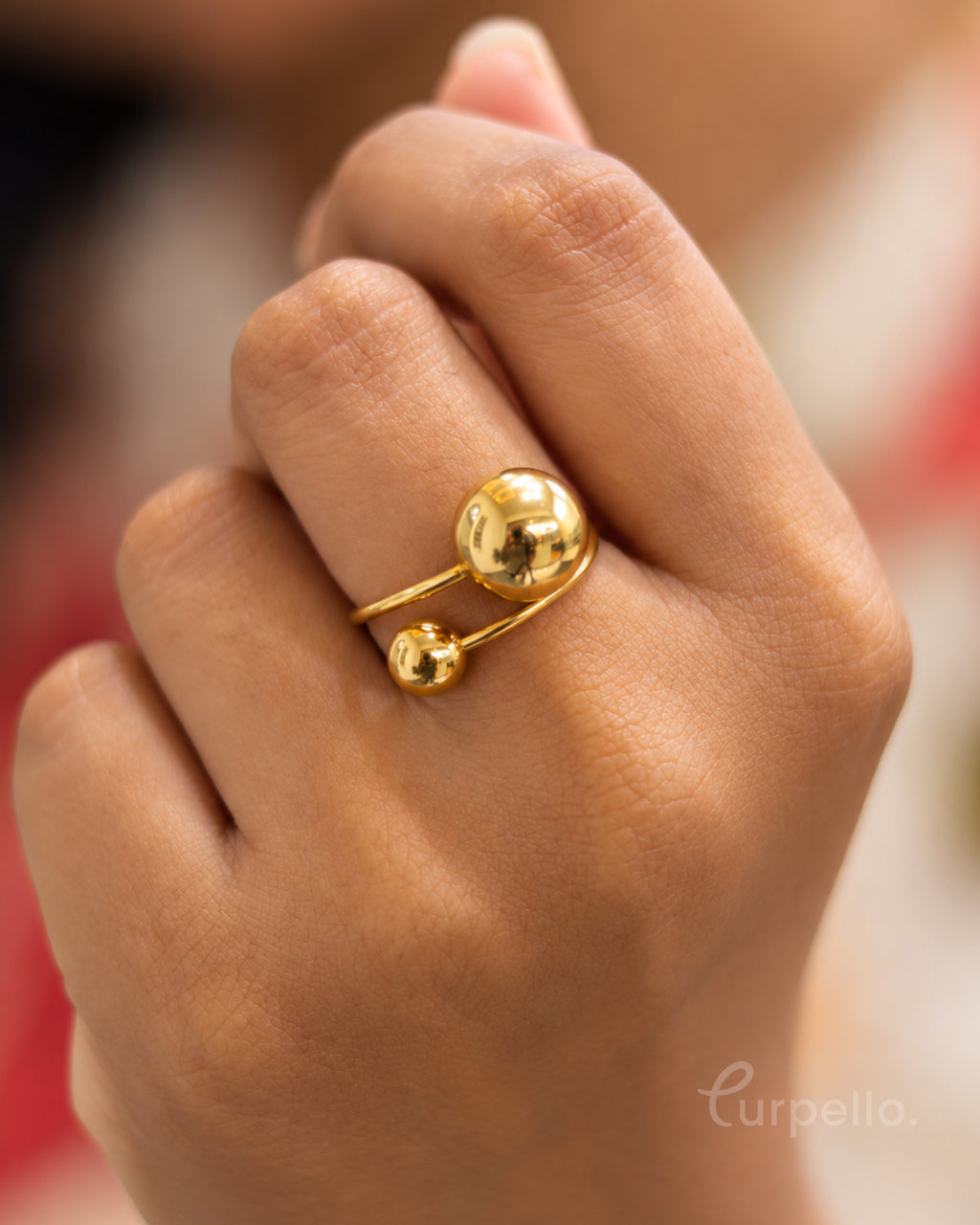 Dual Ball Gold Anti-tarnish Ring