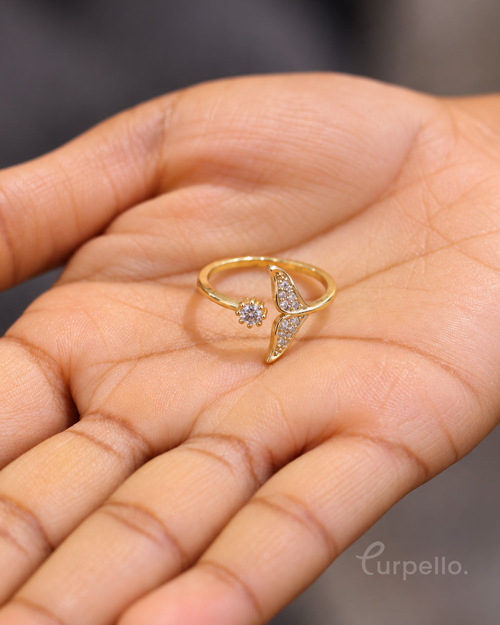Crystal Mermaid Tail Gold Ring