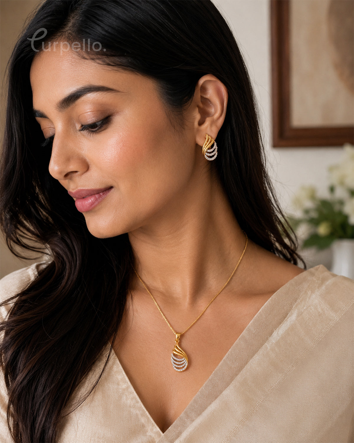 Purpello Grace Wave Diamond Replica Pendant Set
