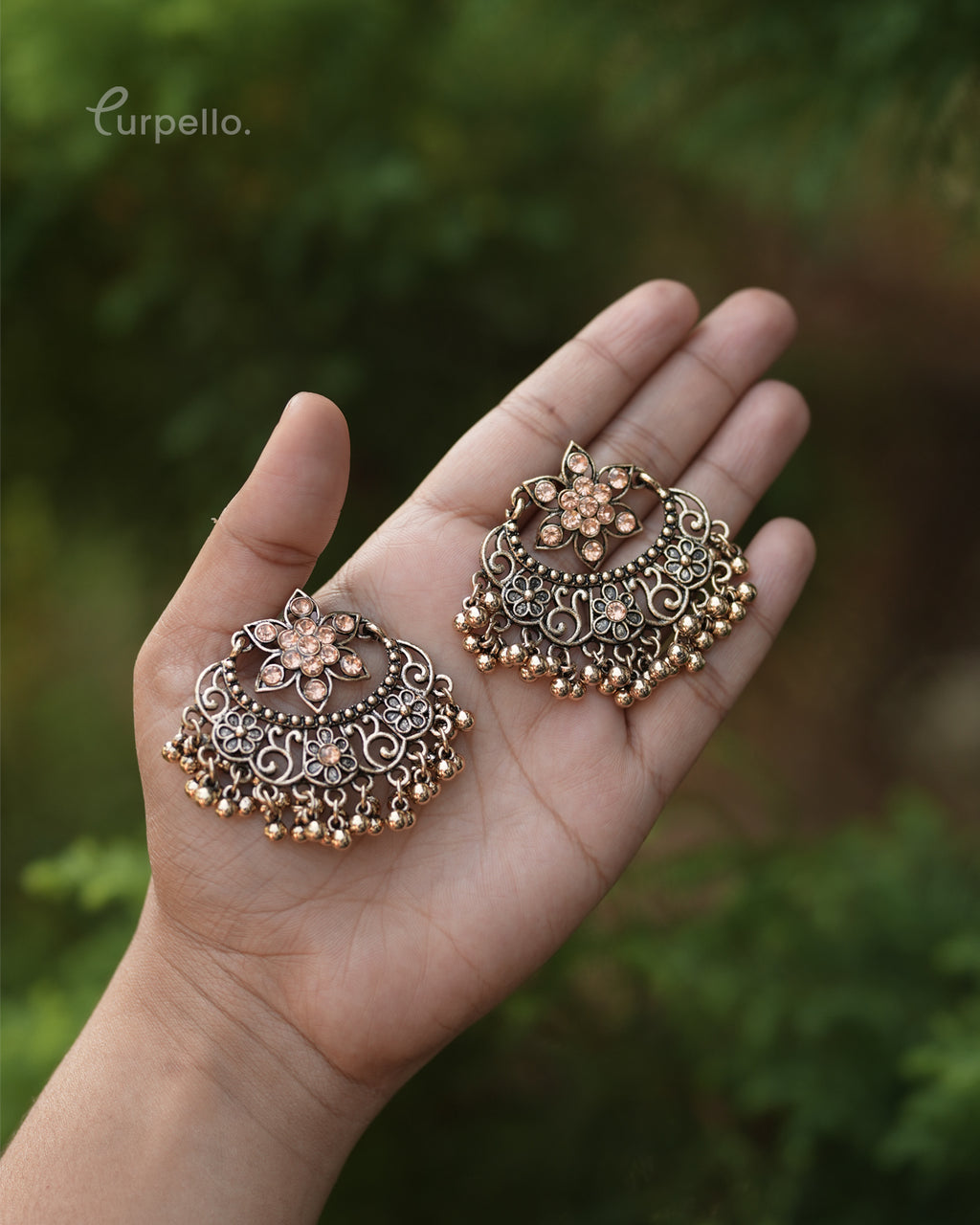 Purpello Antique Floral Jhumka Earrings