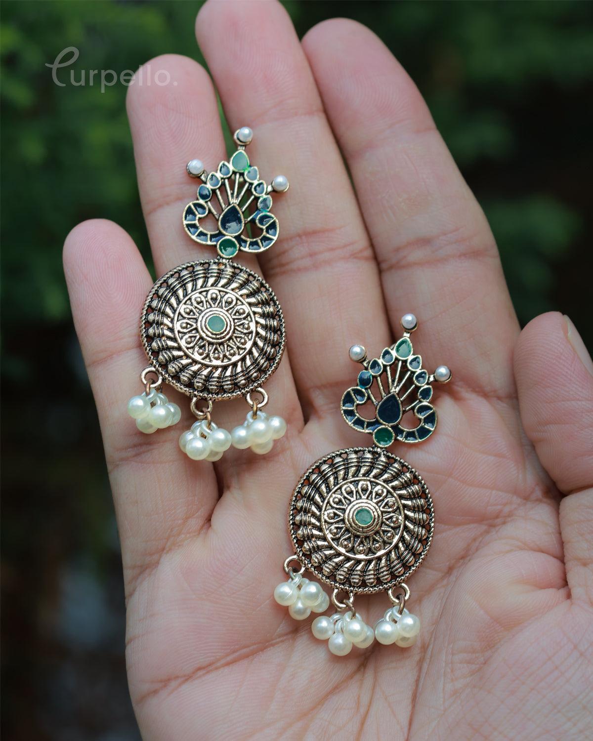 Purpello Antique Hanging Pearl Minakari Earring