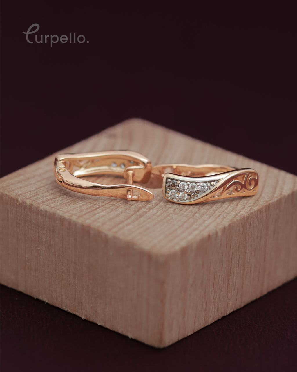 Purpello Rose Gold Crystal Wave Earring