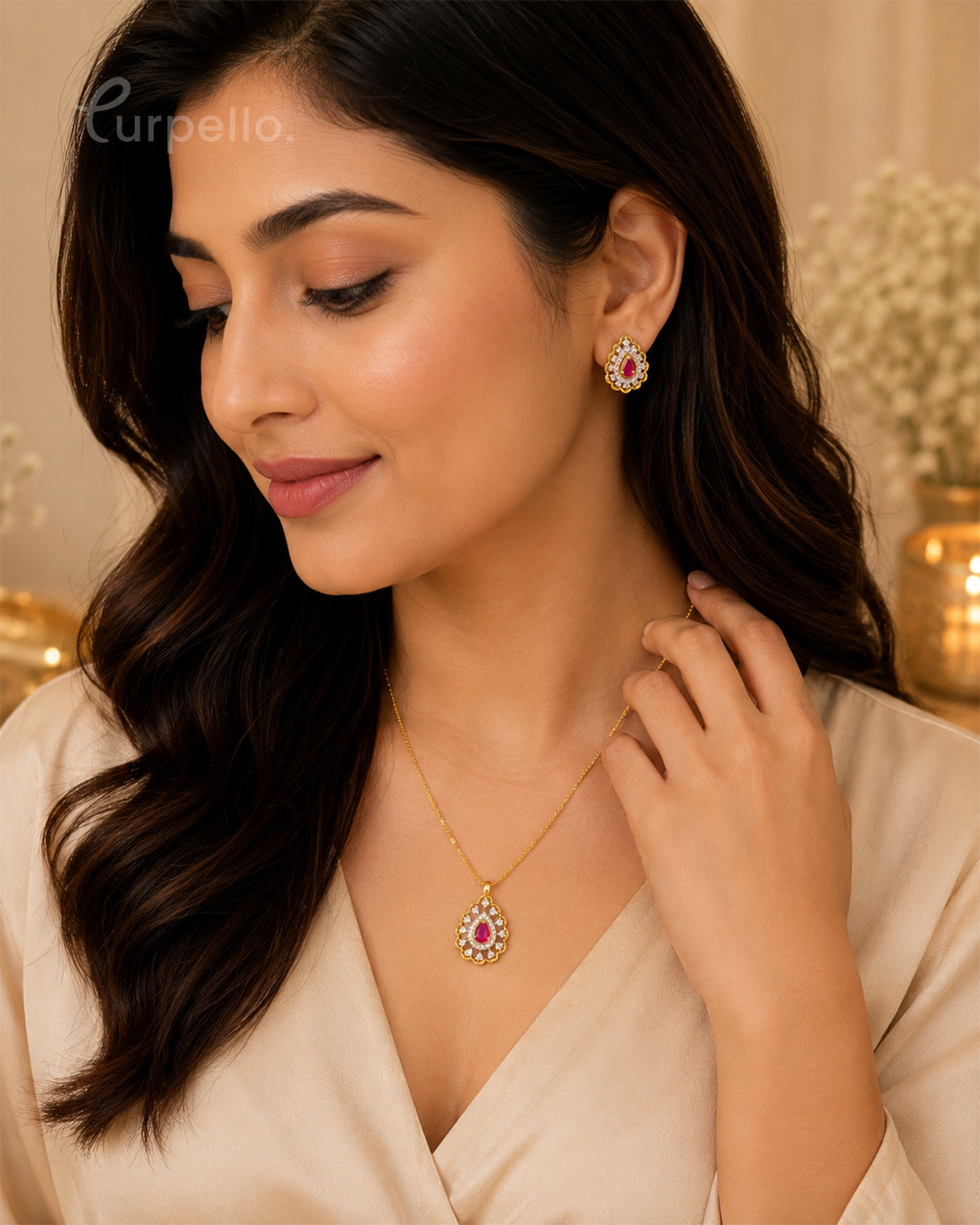 Purpello Ruby Teardrop Diamond Replica Set