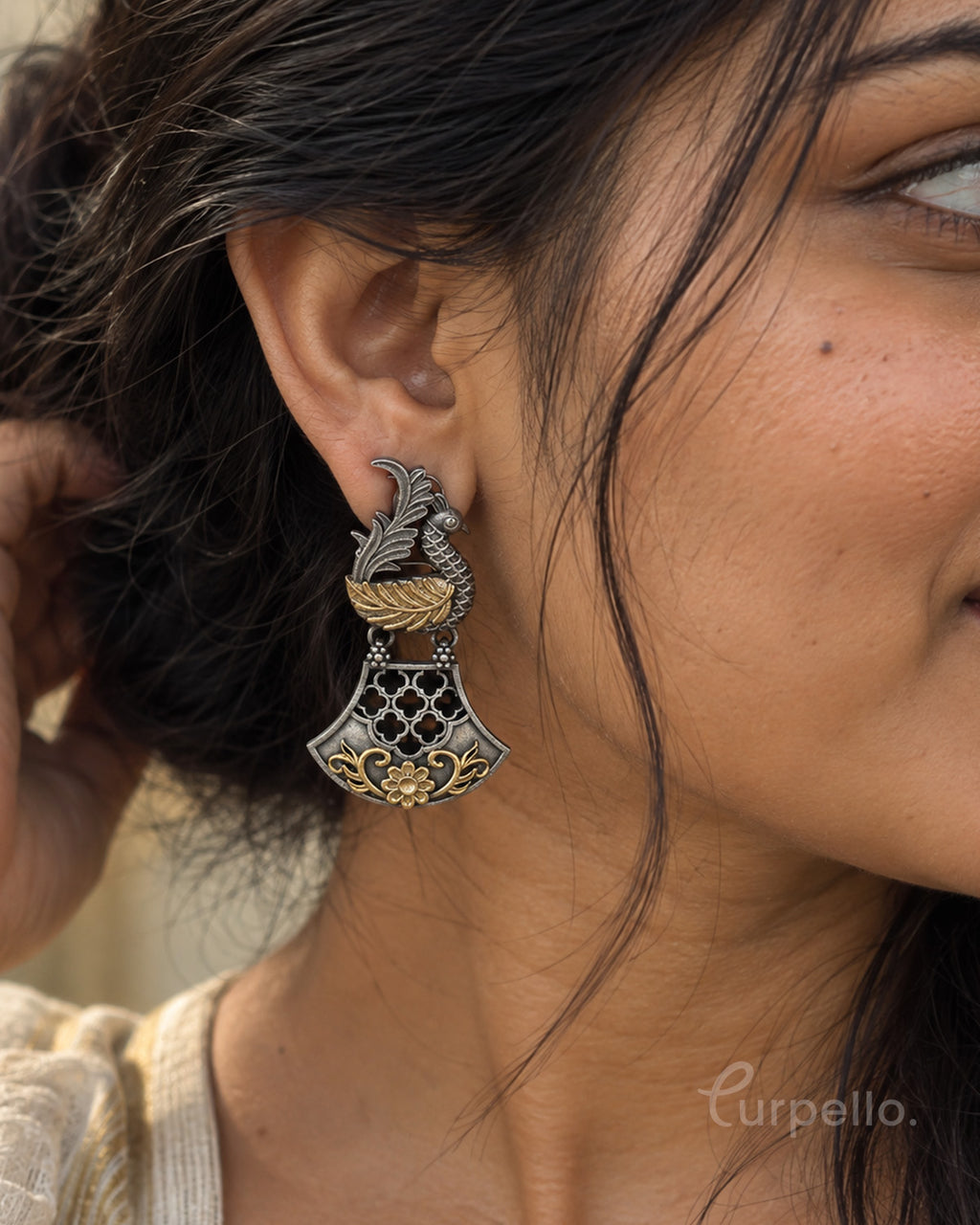 Mayura Heritage Dual-Tone Statement Earrings
