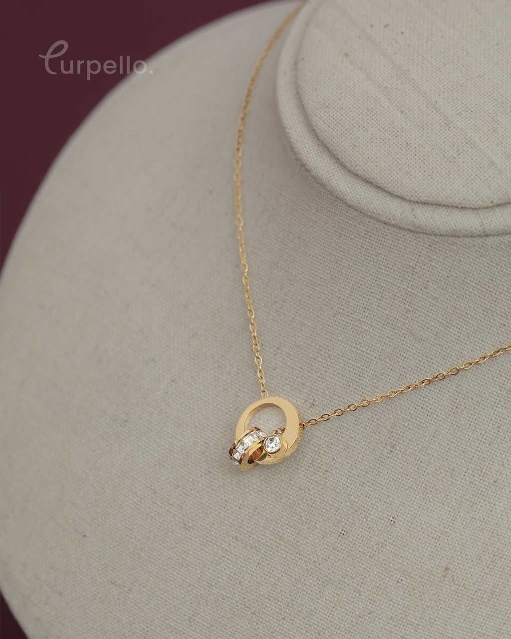 Purpello Crystal Circle Pendant Anti-Tarnish Chain