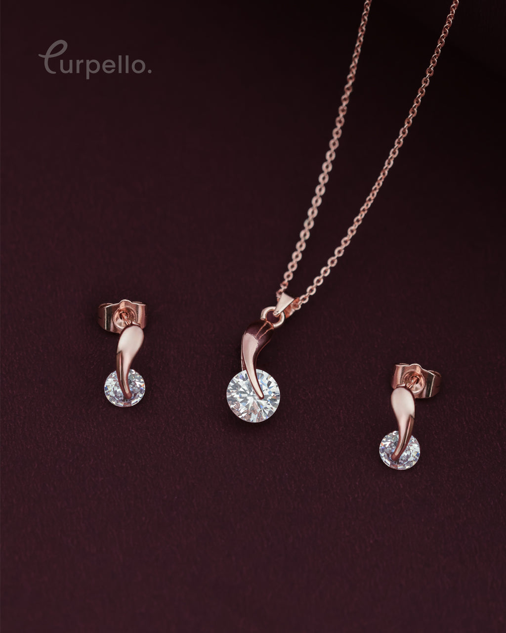 Purpello Crystal Drop Anti-Tarnish Chain & Stud Set