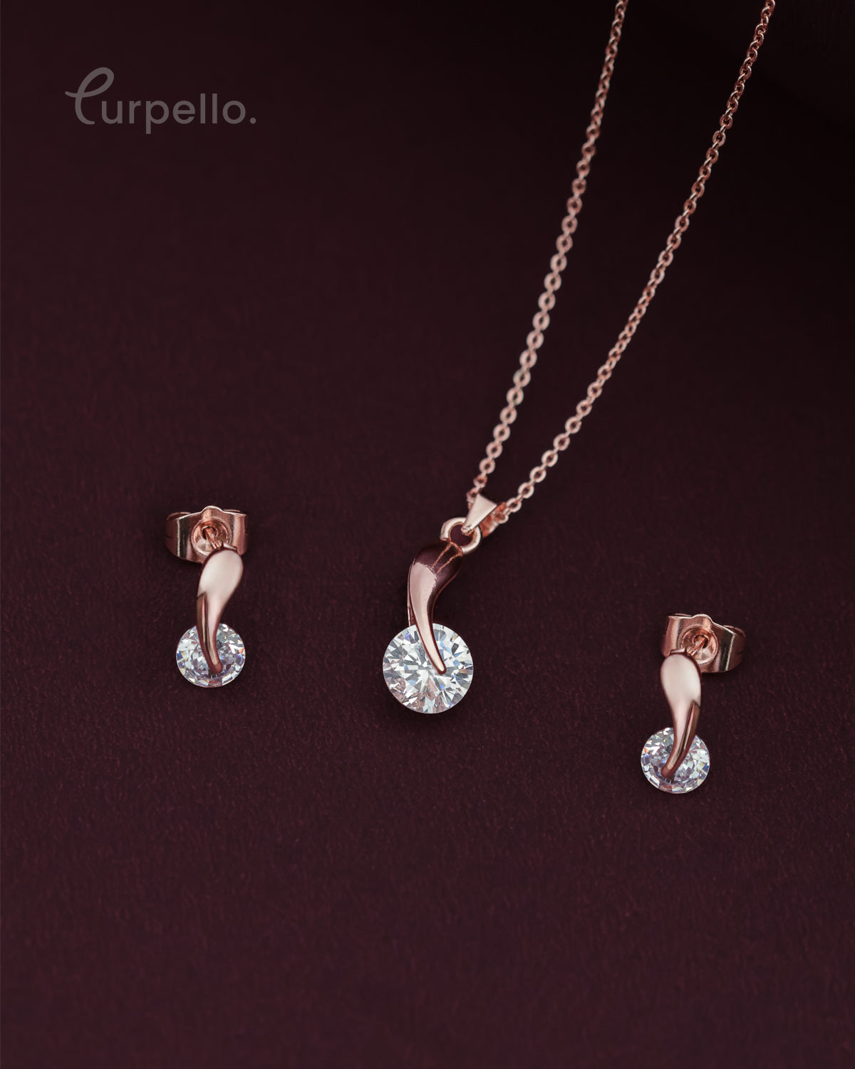 Purpello Crystal Drop Anti-Tarnish Chain & Stud Set