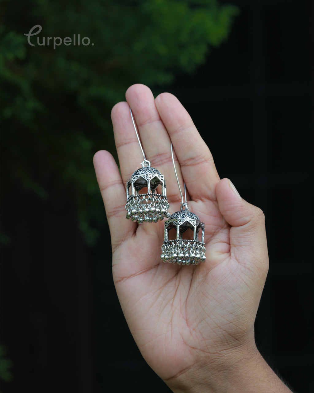 Purpello Silver Antique Dome Jhumka