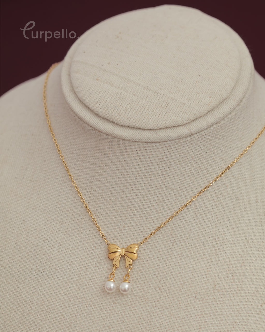 Purpello Bow Pearl Charm Necklace