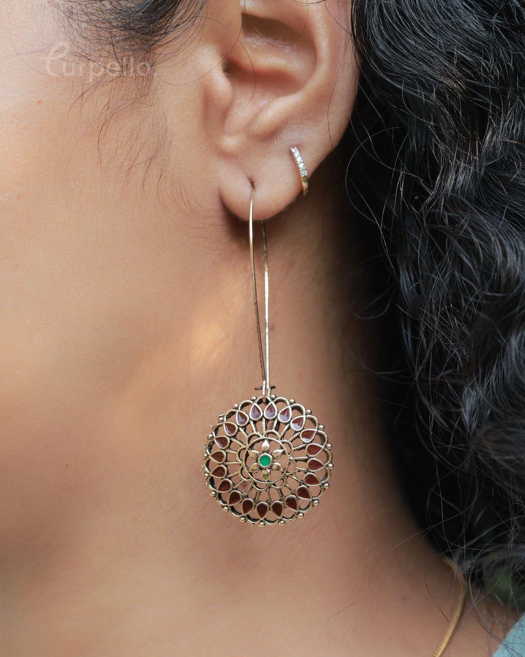 Purpello Antique Floral Disc Drop Earrings