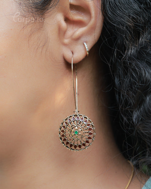Purpello Antique Floral Disc Drop Earrings