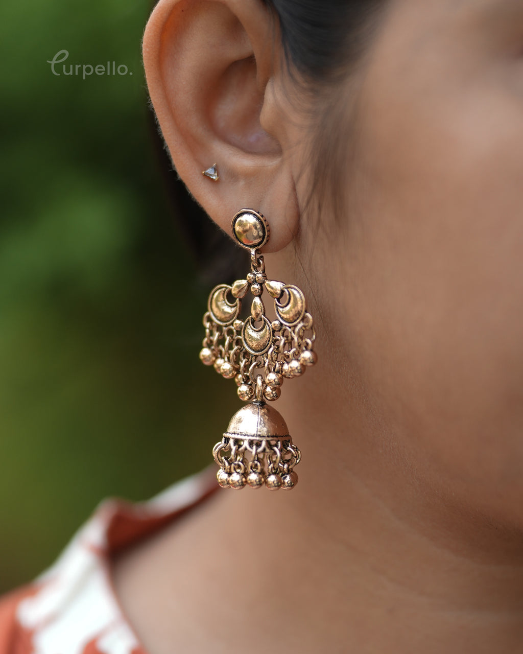 Gold Plated Chandbali Designed Antique Jhumki Earring