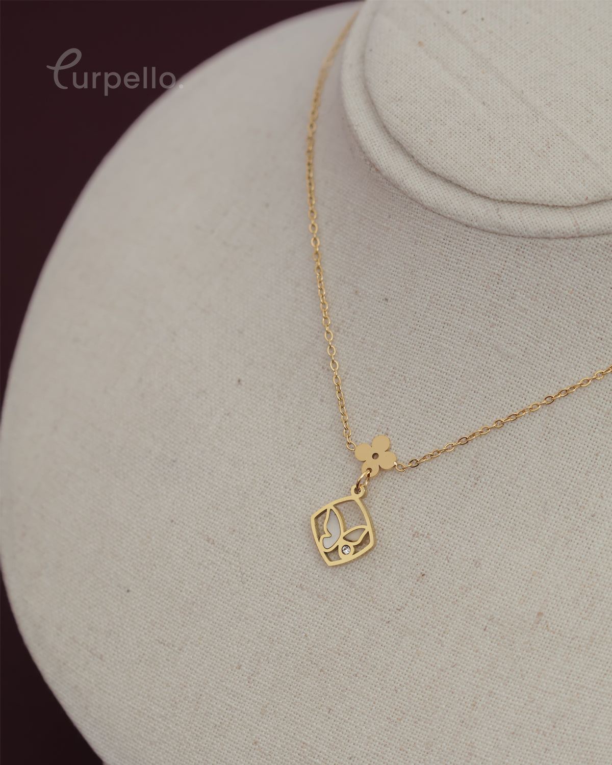 Purpello Butterfly Charm Square Pendant Anti-Tarnish Chain