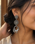 Mayuri Oxidised Silver Peacock Long Earrings