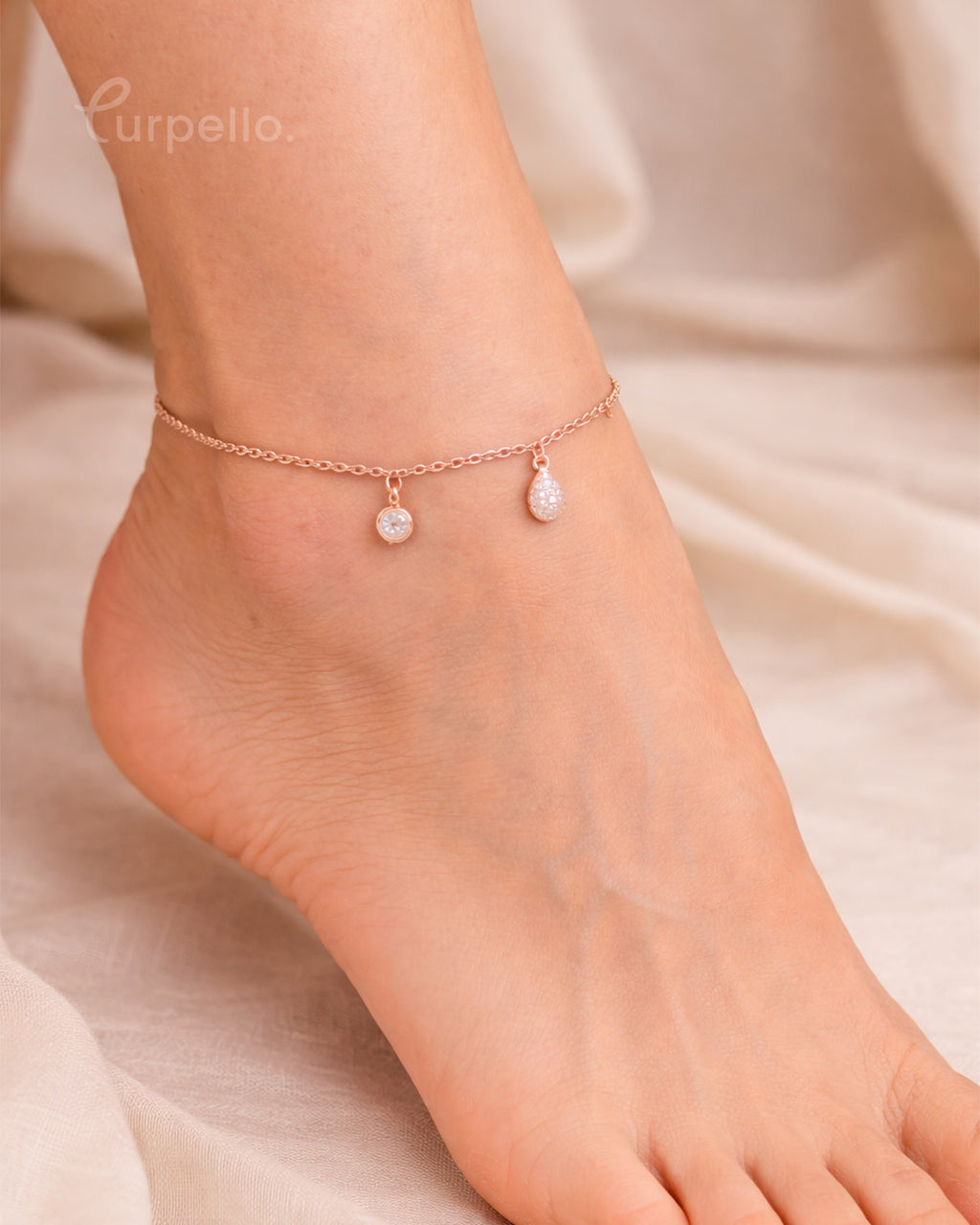 Purpello Rose Gold Charm Drop Anklet