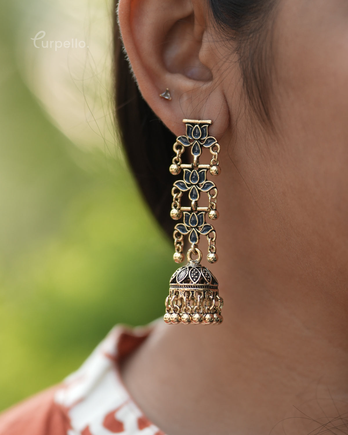 Purpello Lotus Drop Jhumka Earrings
