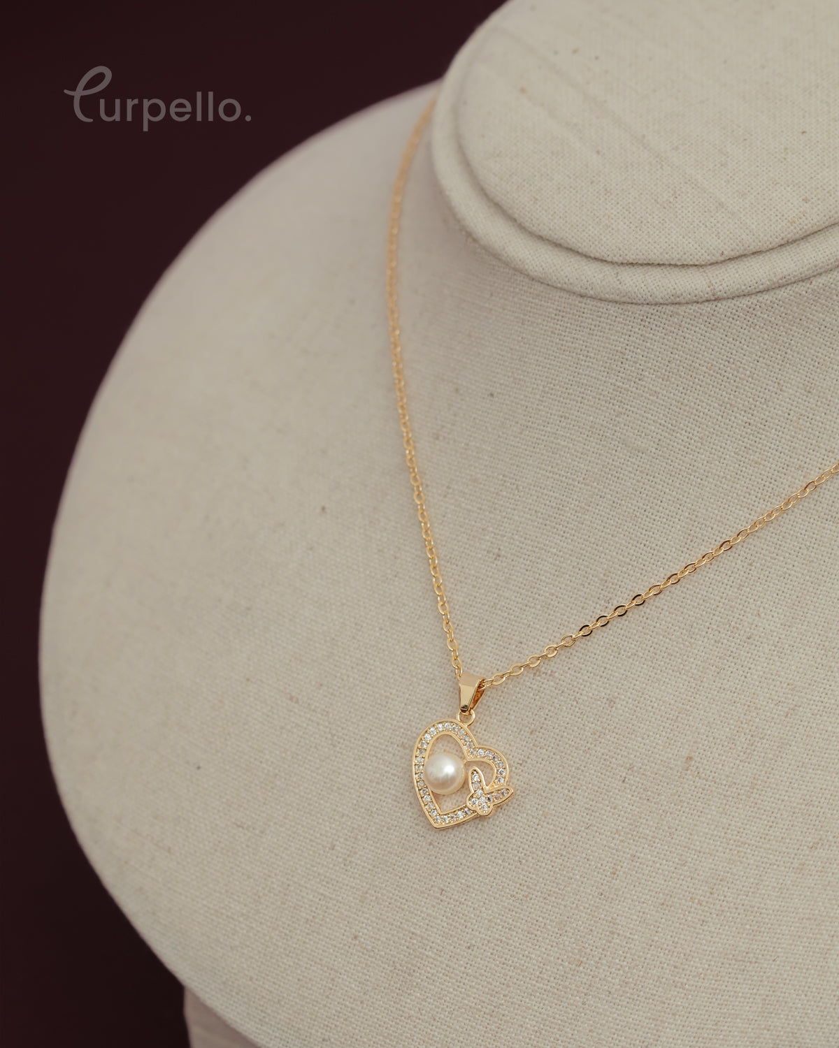 Purpello Gold Pearl Heart Pendant Chain
