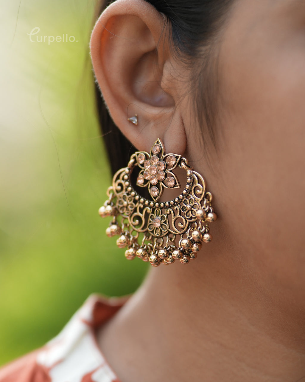 Purpello Antique Floral Jhumka Earrings