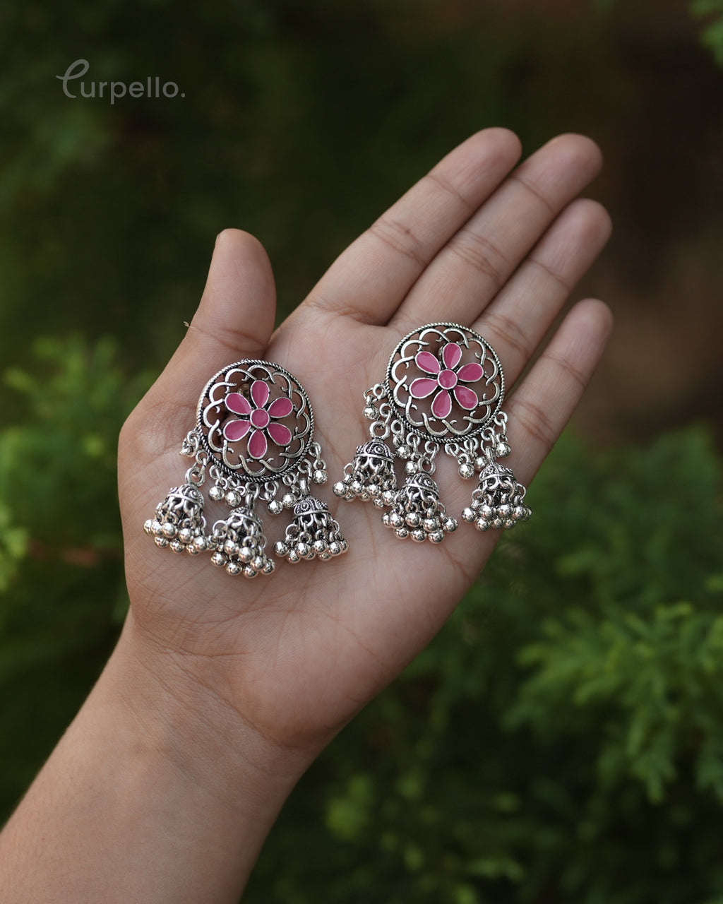 Purpello Floral Silver Jhumka Earrings