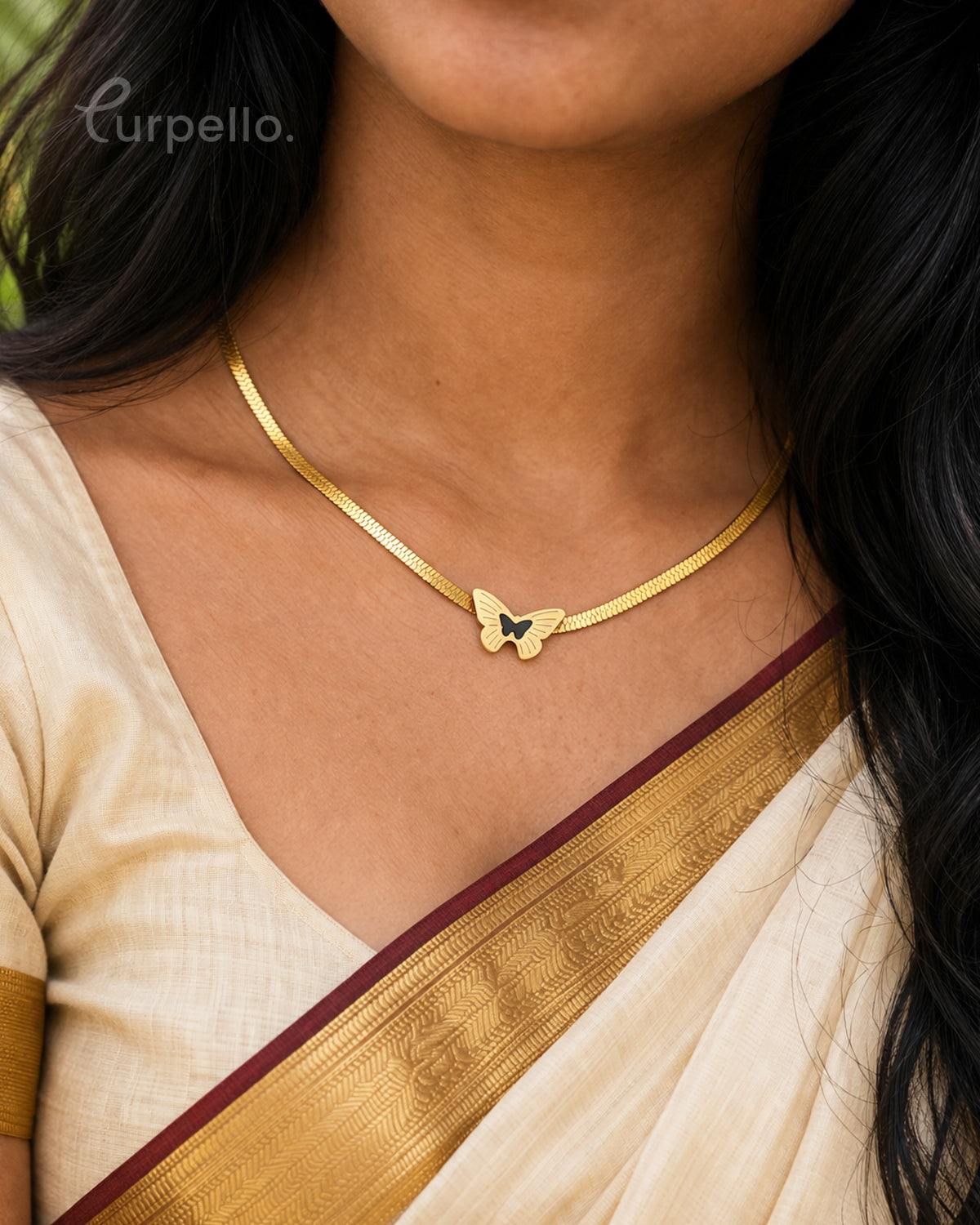 Purpello Butterfly Gold Snake Chain Necklace