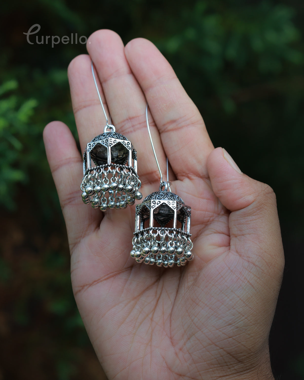Purpello Silver Antique Dome Jhumka