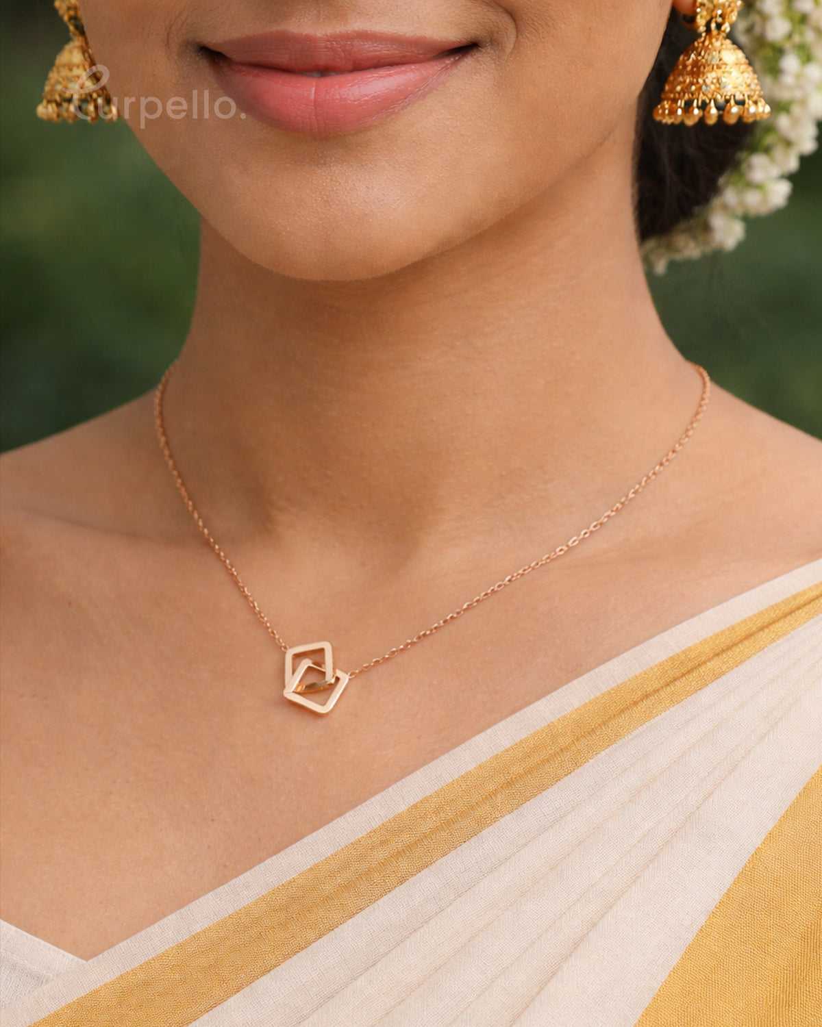 Purpello Rose Gold Geometric Pendant Chain