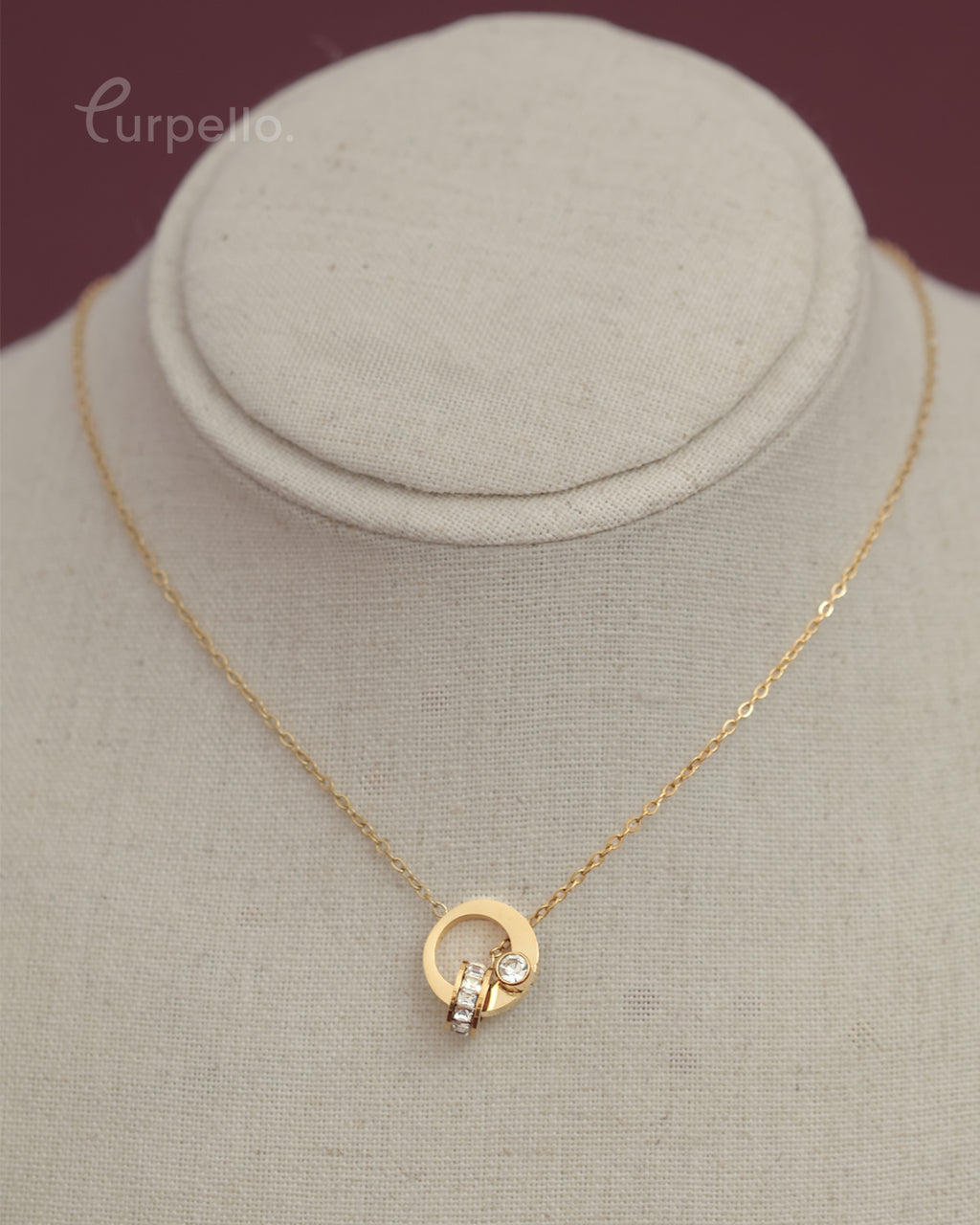 Purpello Crystal Circle Pendant Anti-Tarnish Chain