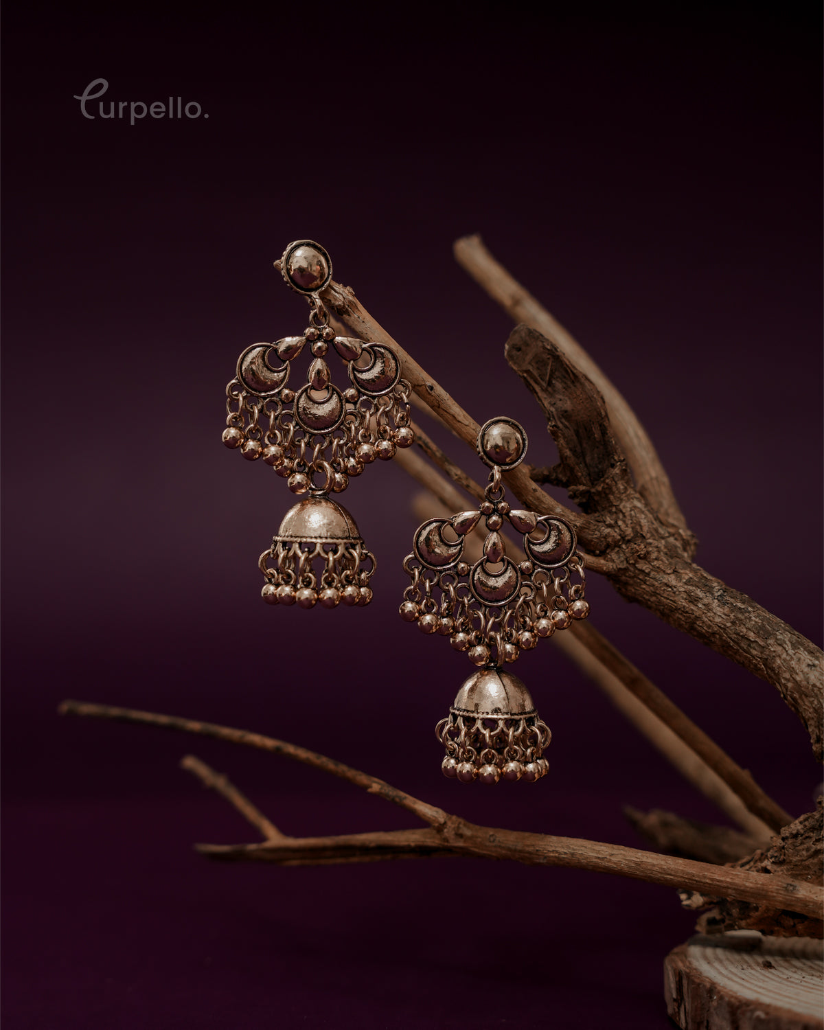 Gold Plated Chandbali Designed Antique Jhumki Earring