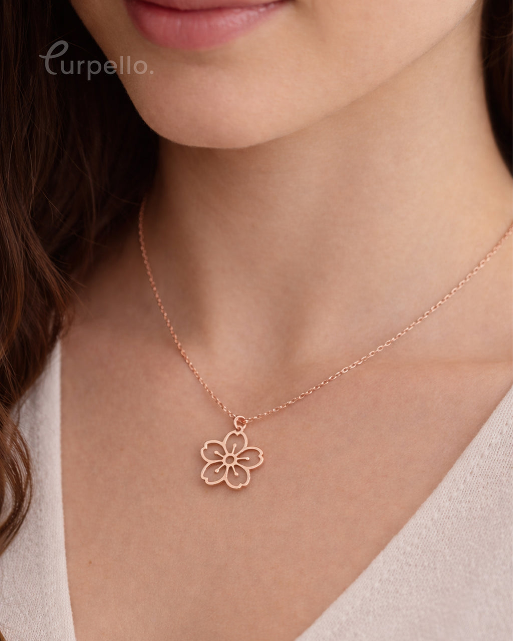 Purpello Elegant Floral Rose Gold Pendant Chain