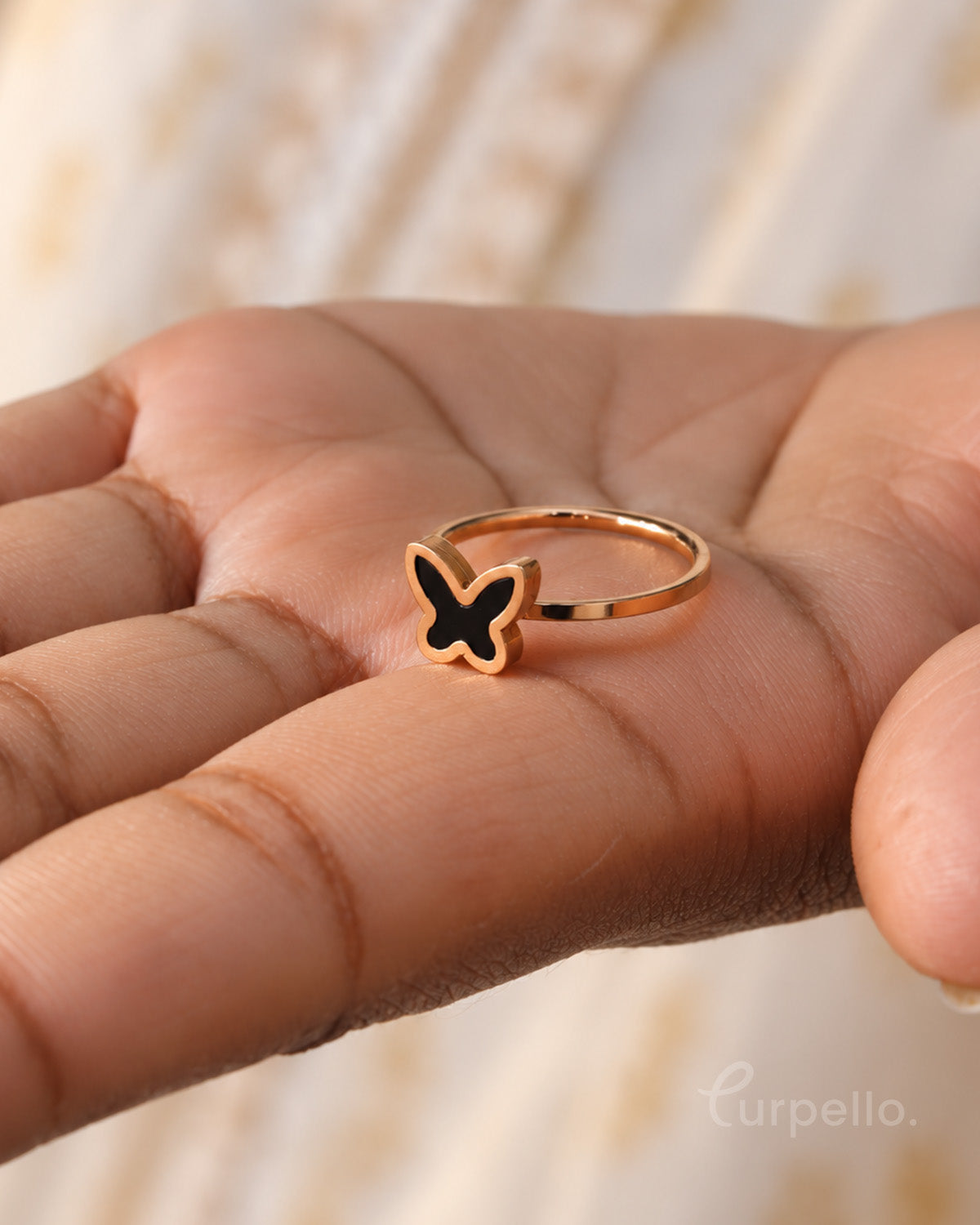Purpello Butterfly Black Stone Ring