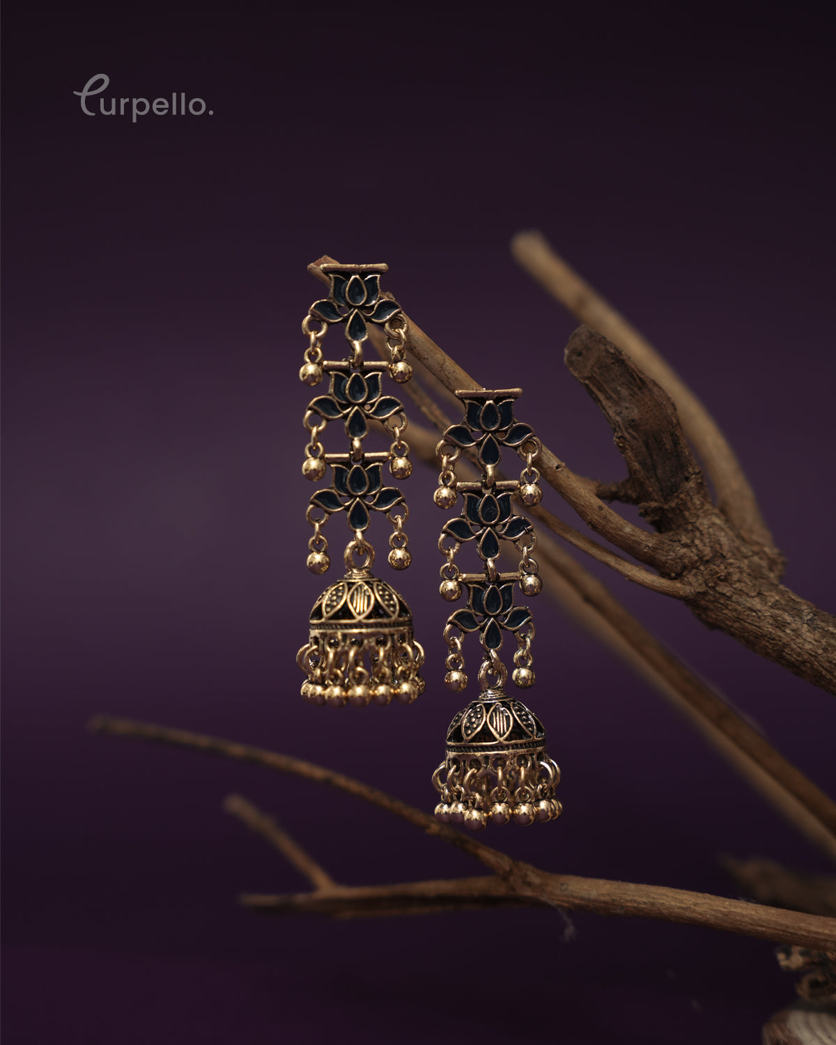 Purpello Lotus Drop Jhumka Earrings