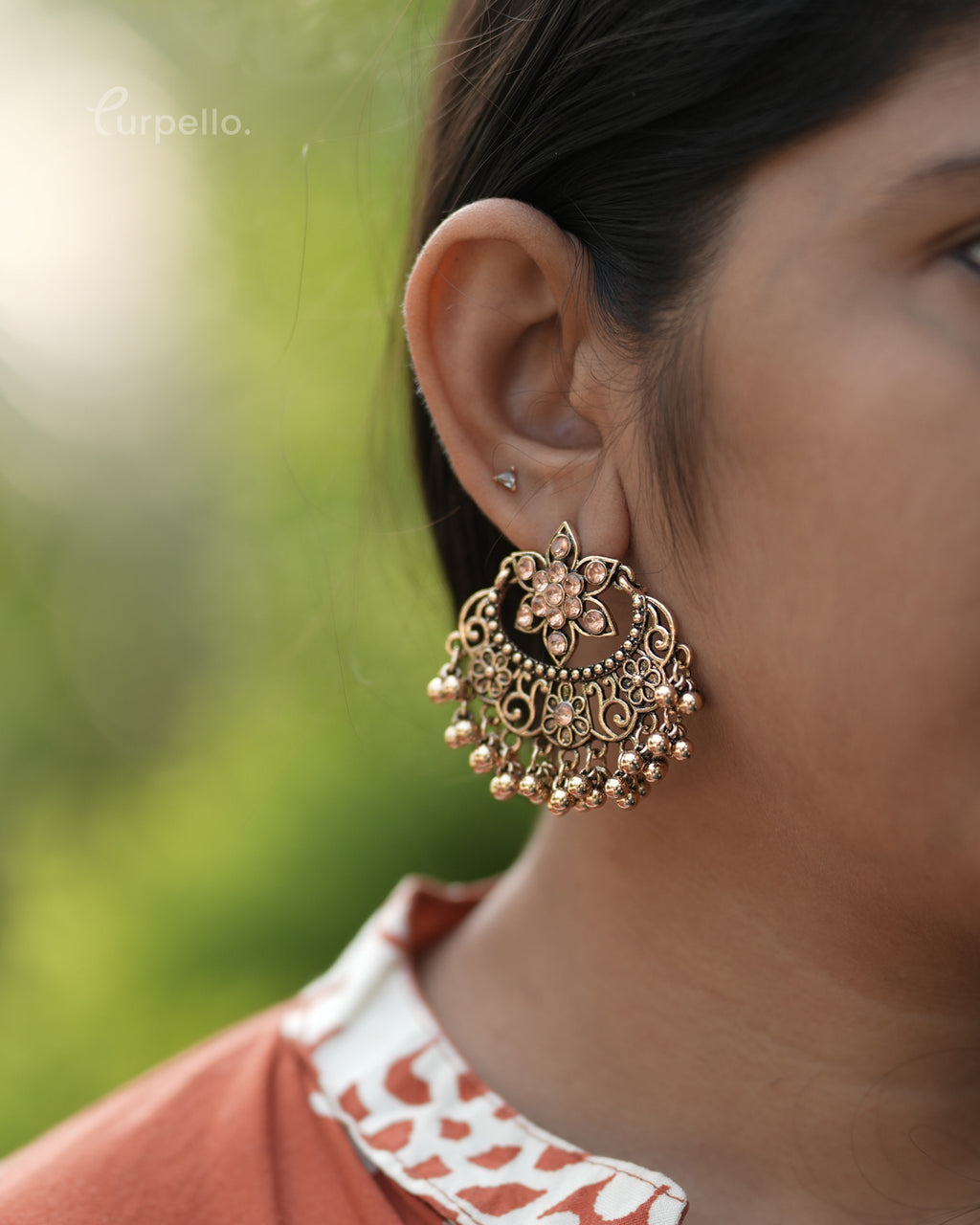 Purpello Antique Floral Jhumka Earrings