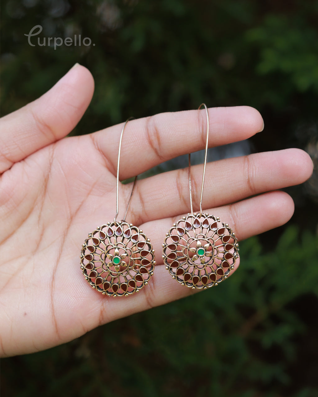 Purpello Antique Floral Disc Drop Earrings