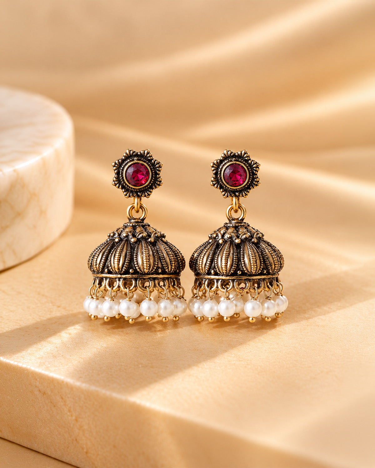 Emerald Heritage Antique Jhumka Earrings