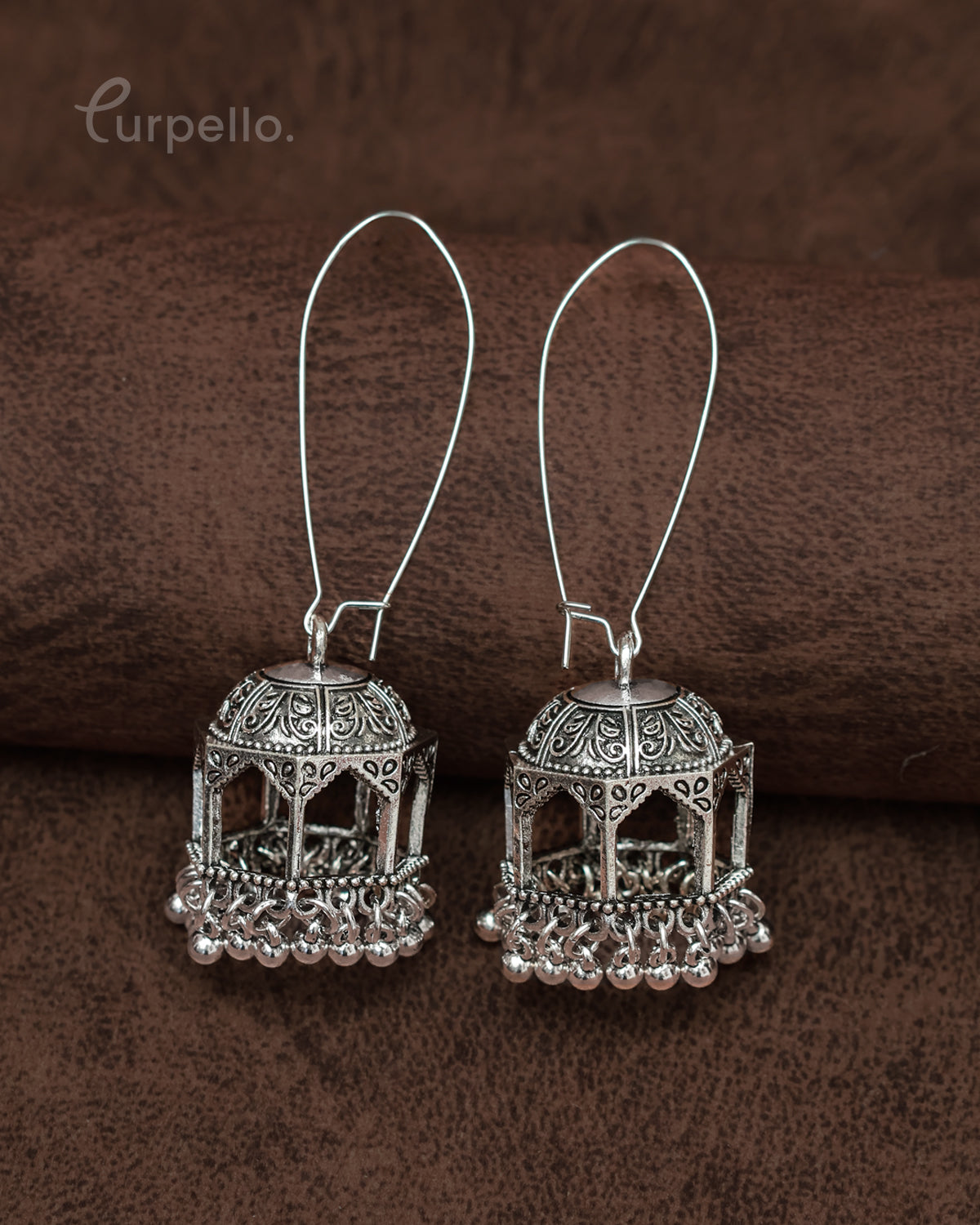Purpello Silver Antique Dome Jhumka