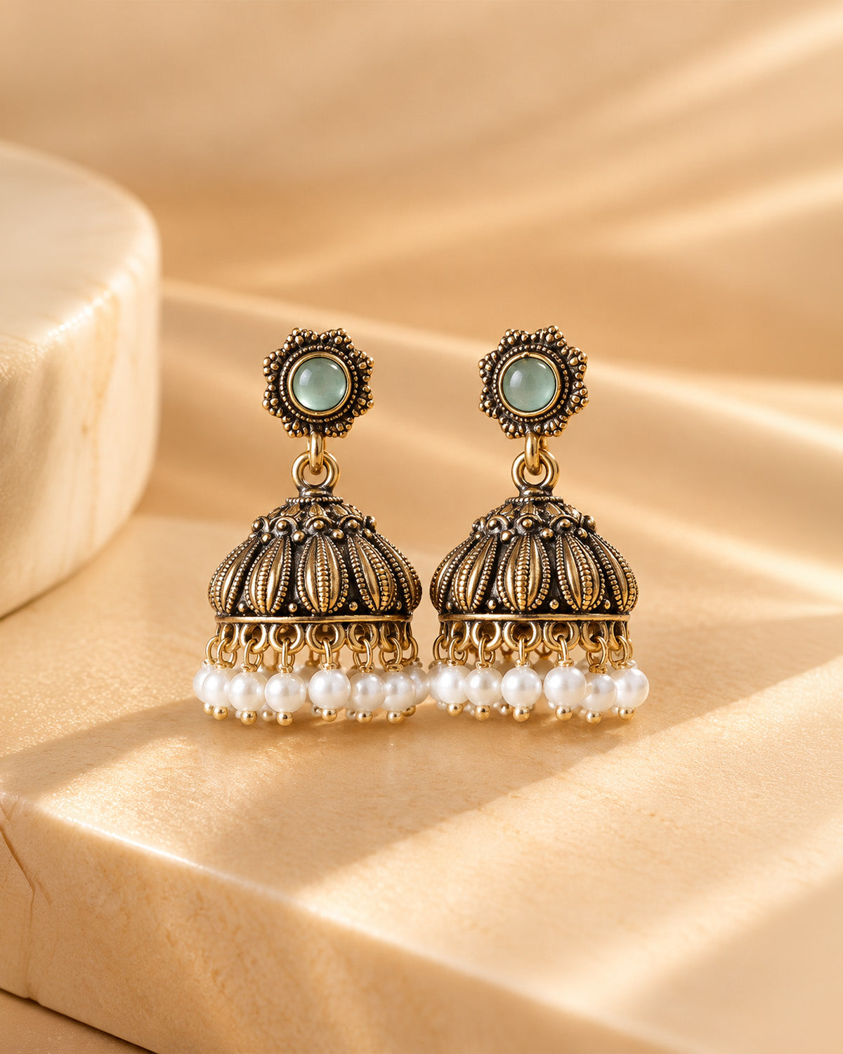 Emerald Heritage Antique Jhumka Earrings
