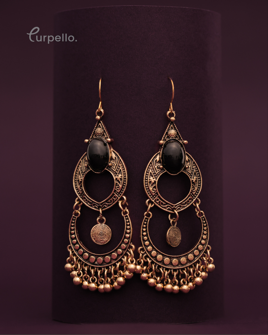 Purpello Antique Black Stone Earring