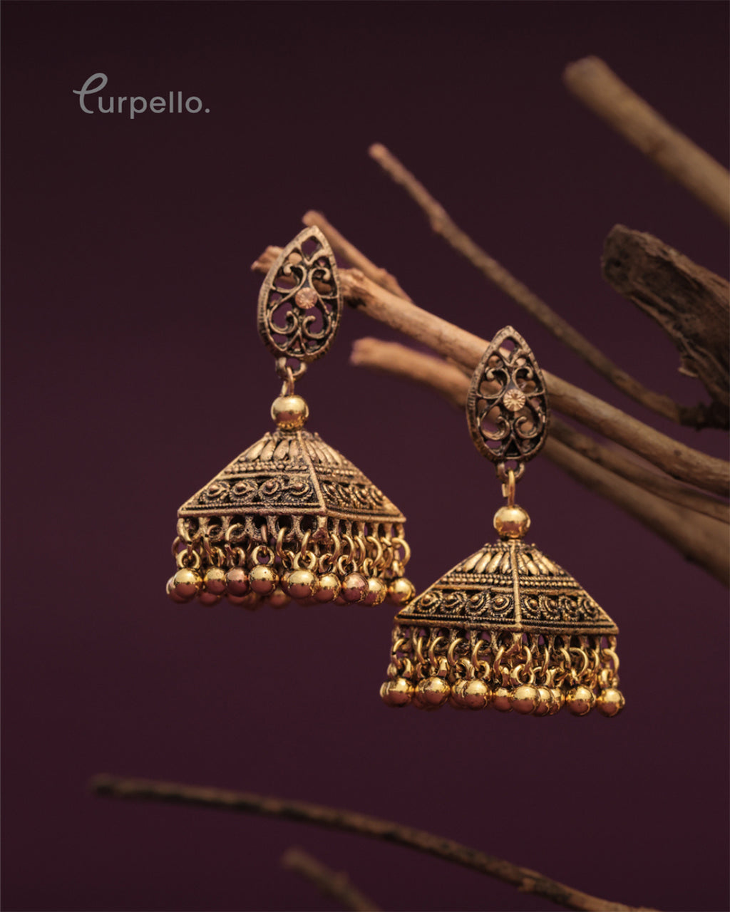 Purpello Antique Geometric Shaped Jhumki