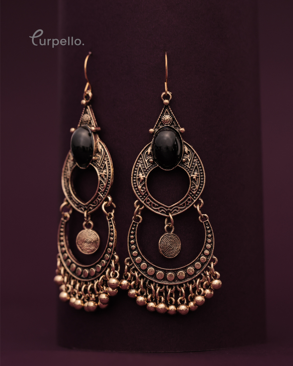 Purpello Antique Black Stone Earring