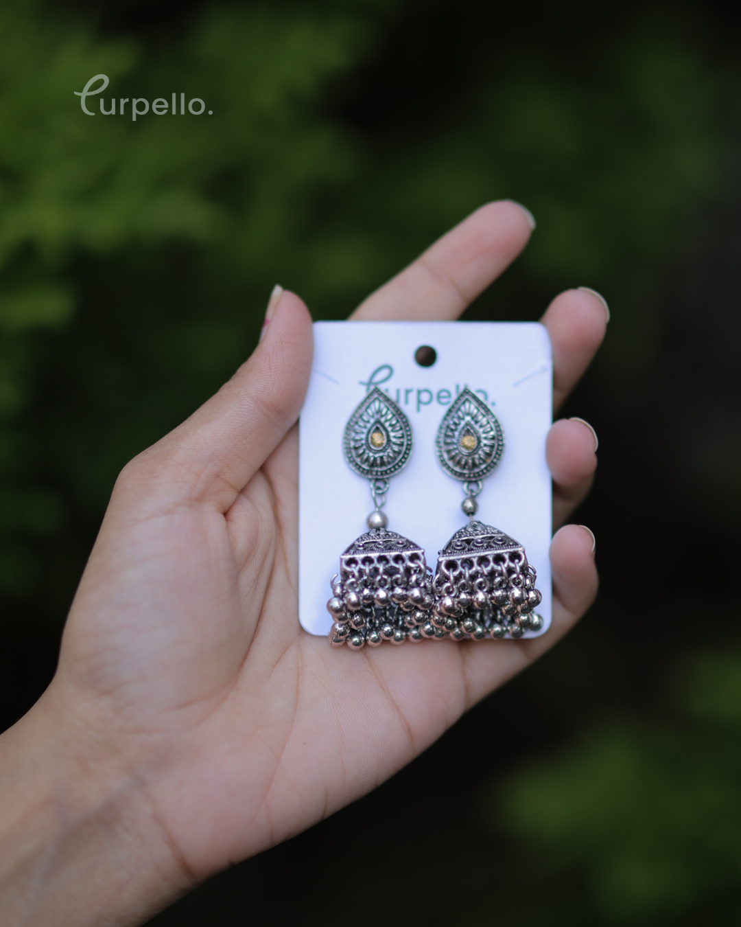 Purpello Antique Silver Temple Style Jhumki