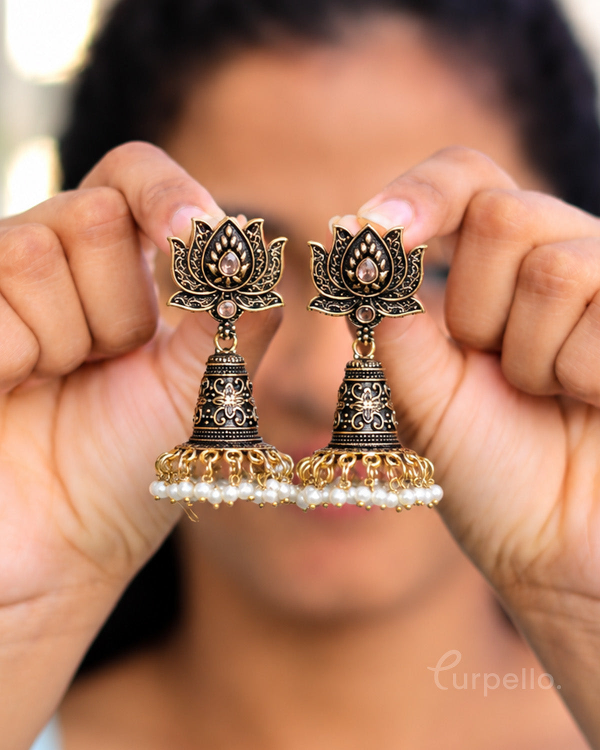 Padmika – Antique Gold Lotus Jhumka