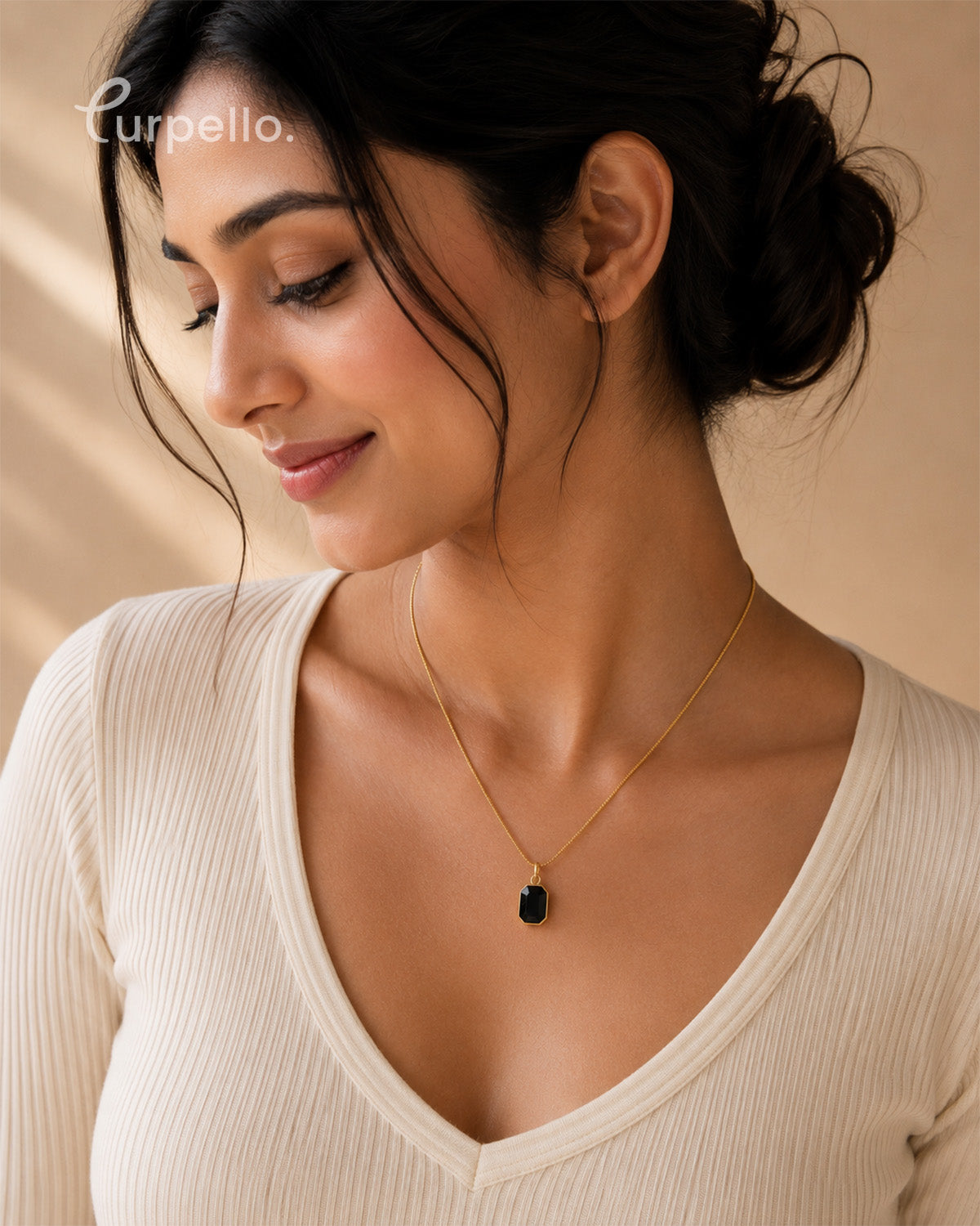 Purpello Midnight Black Emerald-Cut Pendant Chain